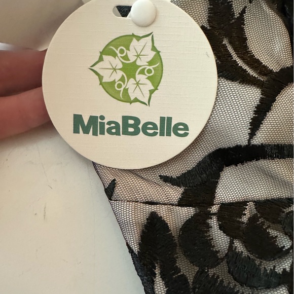 Mia Belle Romantic Mesh Floral Overlay W/Nude Underlay Velvet Bow Dress NWT M - Picture 11 of 15